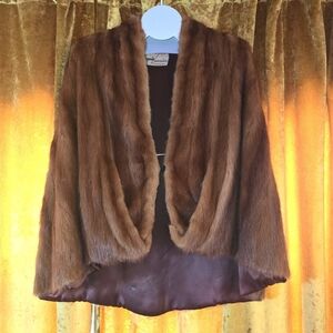 Vintage Mid-Century Brown Mink Fur Capelet Stole Evening Wrap 50s/60s